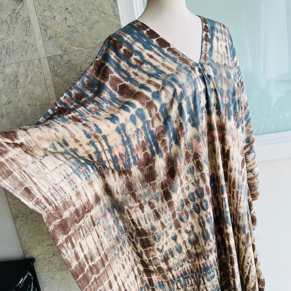 0022/ Bluish Brown Tie dye Short Kaftan - Picture 5 of 6